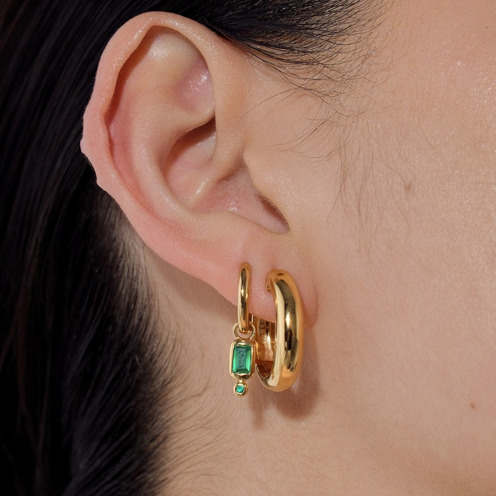 Raya Huggie Earrings - Green Onyx