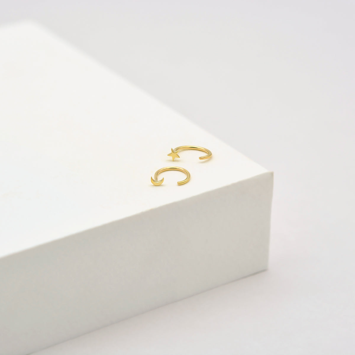 Micro Star & Moon Open Hoop Earrings - 9k