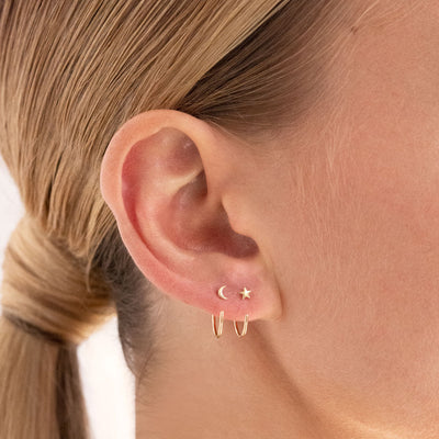 Micro Star & Moon Open Hoop Earrings - 9k
