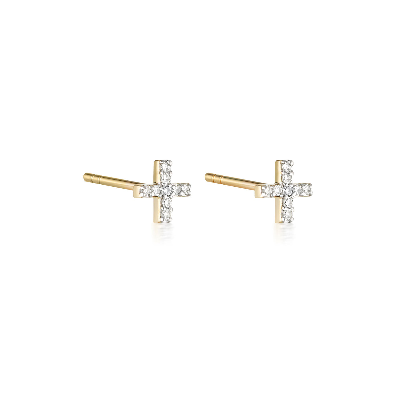 Cross Diamond Stud Earrings - 9k