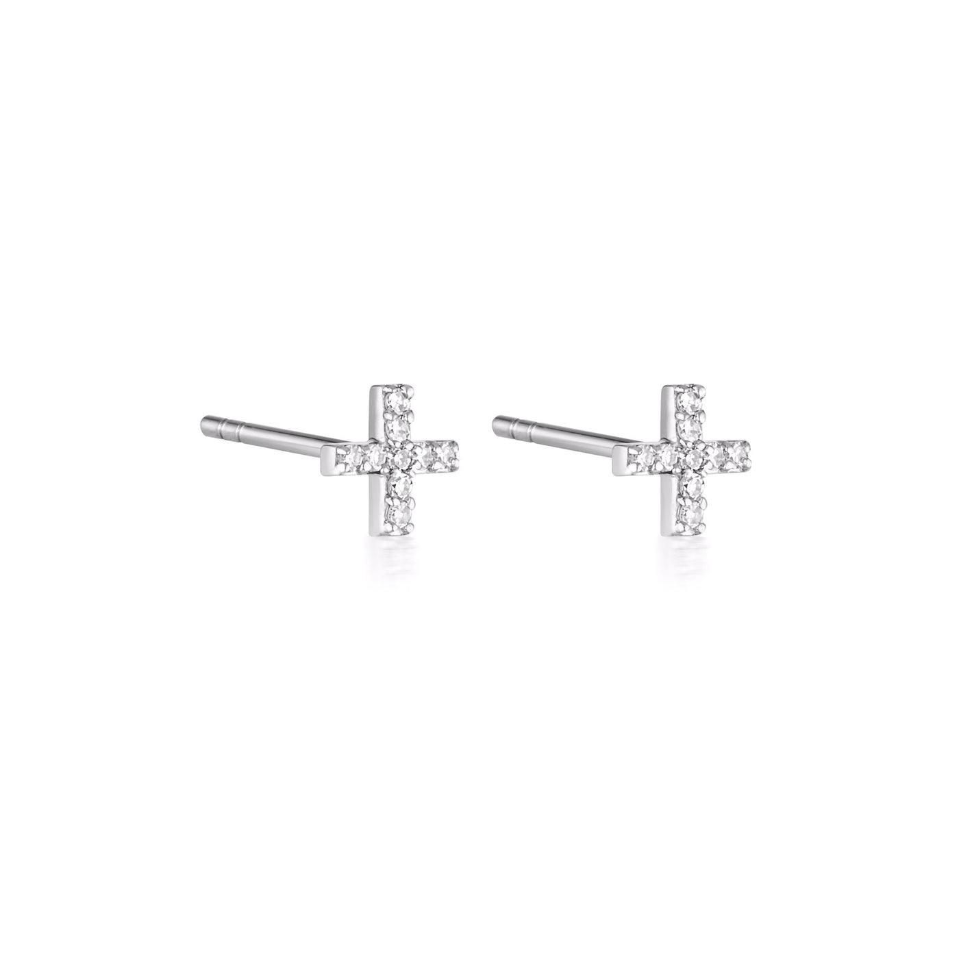 Cross Diamond Stud Earrings - 9k