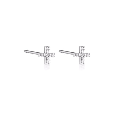 Cross Diamond Stud Earrings - 9k